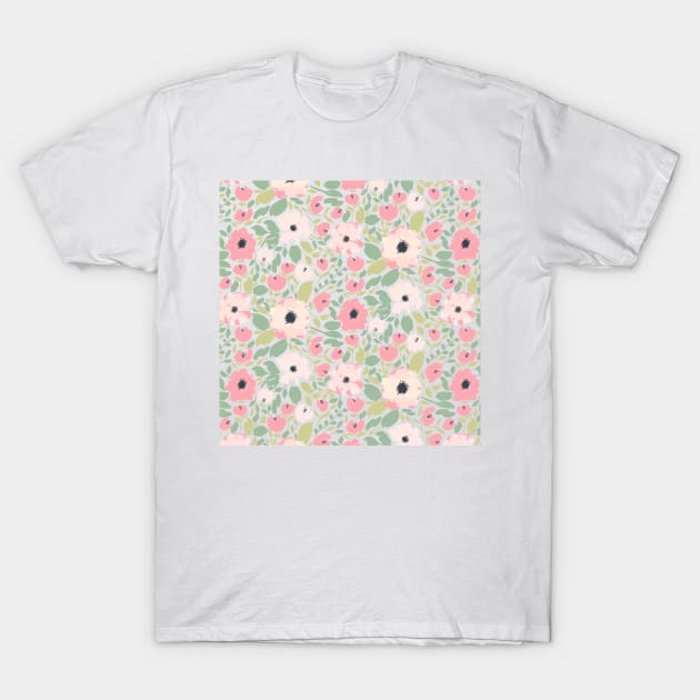 Anemone Floral Pattern T-Shirt by LThomasDesigns